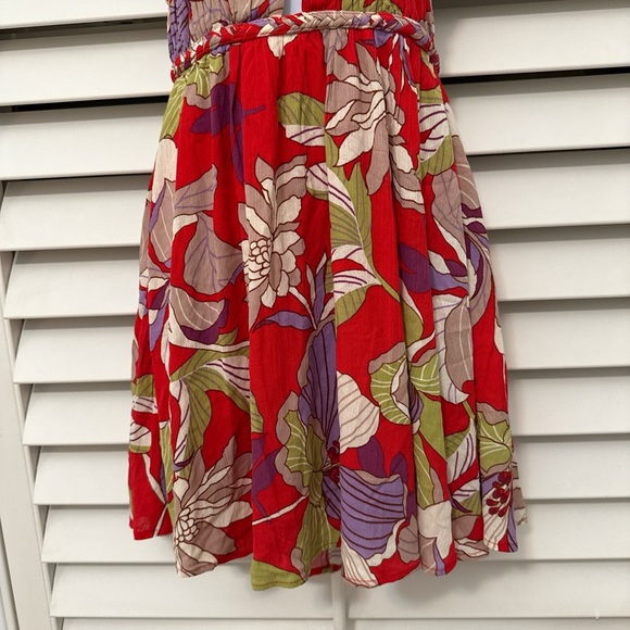 Floral Halter Neck Dress - Red, Green, Purple - Picture 3 of 4